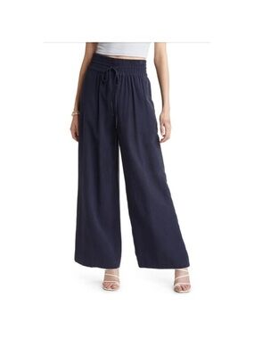 Open Edit Women’s Wide Leg Pull On Pants M Navy